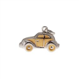 3D Vintage Car Charm in 18kt white and yellow gold boxed structure
