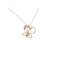Rose Gold Butterfly Necklace 3 stones Ruby Sapphire and Emerald