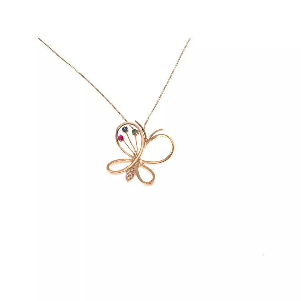 Collana Farfalla 3 pietre Rubino Zaffiro e Smeraldo Oro Rosa