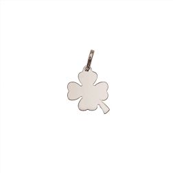 Four Leaf Clover with Stem Medal Pendant in White Gold