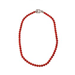 Collana Corallo chiusura geometrica in Oro Bianco