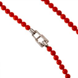 Collana Corallo chiusura geometrica in Oro Bianco