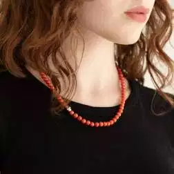 photo of worn Coral Necklace two-tone barrel clasp