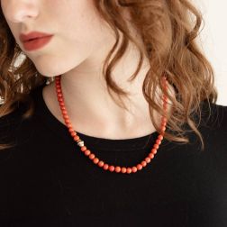 photo of worn Coral Necklace two-tone barrel clasp