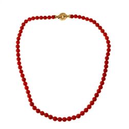 Coral necklace round clasp in Yellow Gold