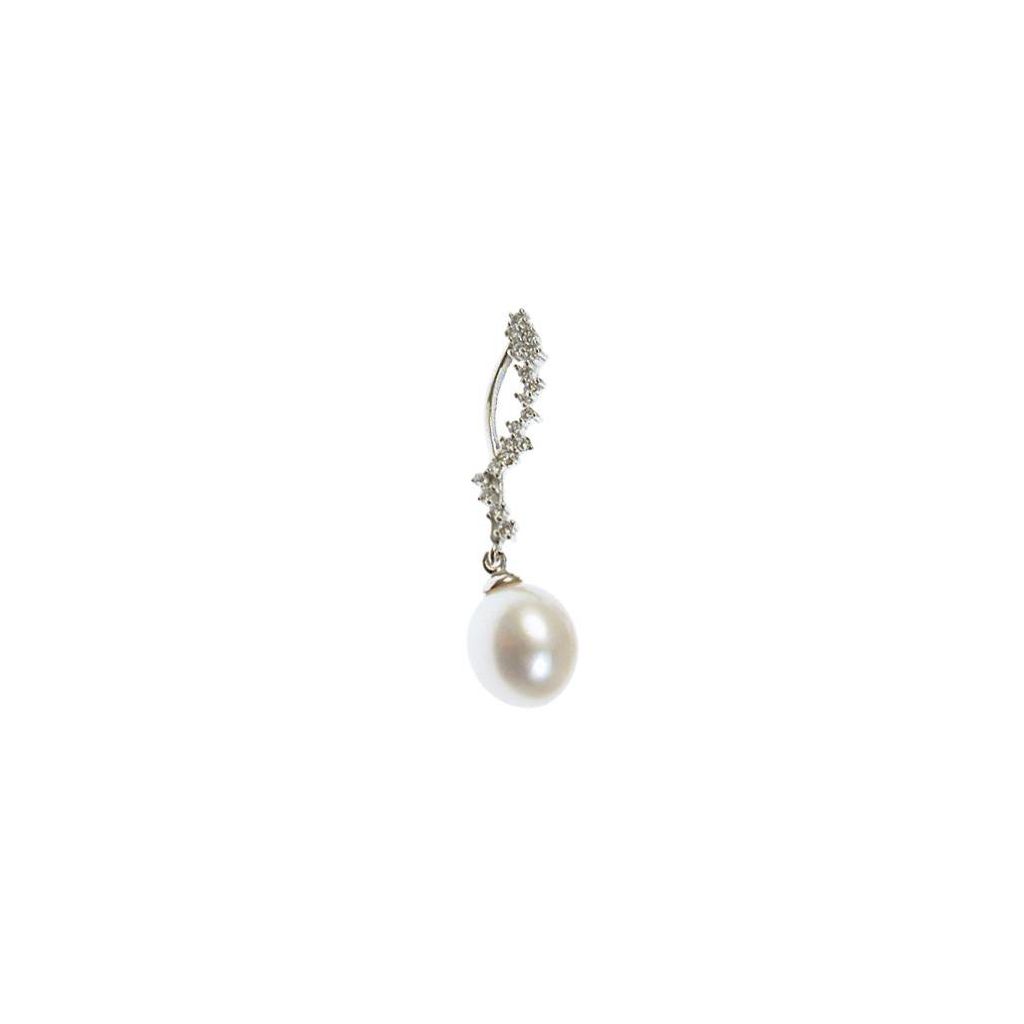 Ciondolo Navette con Perla Freshwater ovale e zirconi