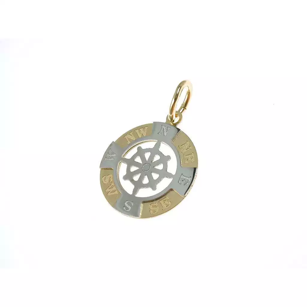 Wheel Rudder Pendant with Cardinal Points in Yellow and White Gold