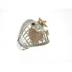 Anello Design Stella e Cuore con Diamanti e Zaffiri Blu