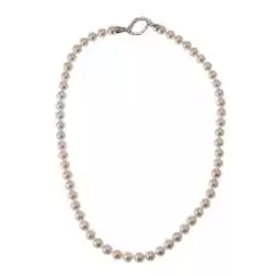 Akoya Pearls Necklace with perforated leaf shaped clasp with Diamonds