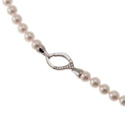 Akoya Pearls Necklace with perforated leaf shaped clasp with Diamonds