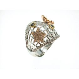Star and Heart Design Ring with Diamonds and Blue Sapphires