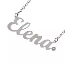 Collana con nome Elena in Oro Bianco con Diamante (Pezzo Unico)