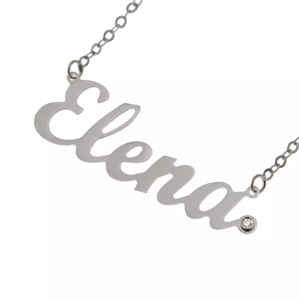 Collana con nome Elena in Oro Bianco con Diamante (Pezzo Unico)