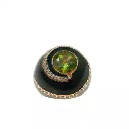 Anello Cupola nera Peridoto Verde Oro Rosa