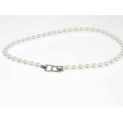 Akoya Pearls Geometric Clasp Necklace in White Gold