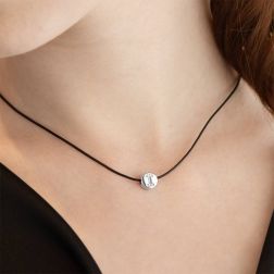 Enameled Initial Round white gold and diamonds