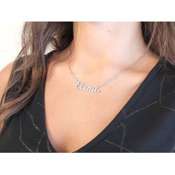 Photo of worn Necklace with name Elena in white gold 18kt (Last piece available)