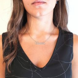 Photo of worn Necklace with name Elena in white gold 18kt (Last piece available)
