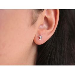 Photo of worn Half-Moon Earrings in White Gold and Diamonds