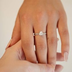 Photo of worn GIA 0.40 ct Platinum and Diamond Solitaire Ring