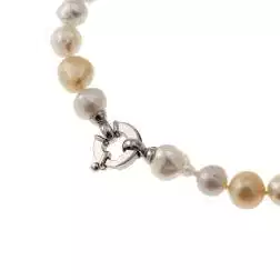 Collana lunga Perle irregolari Bianche e Gold