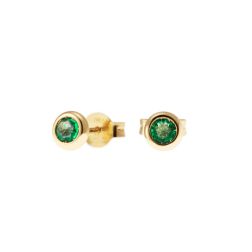 Yellow Gold Emerald Circle Earrings 5.5mm