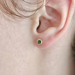 photo of worn Yellow Gold Emerald Circle Earrings 5.5mm