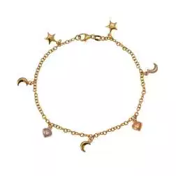 Bracciale 7 ciondoli 3 Lune 2 Cuori 2 Stelle in Tre Colori