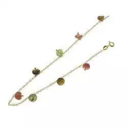 Yellow gold anklet with tourmaline pendants.