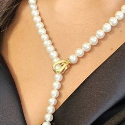 Collana di Perle lunga chiusura regolabile in Oro Giallo foto indossata