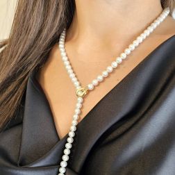 Collana di Perle lunga chiusura regolabile in Oro Giallo foto indossata