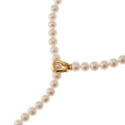Long Pearl Necklace Adjustable Closure in Yellow Gold