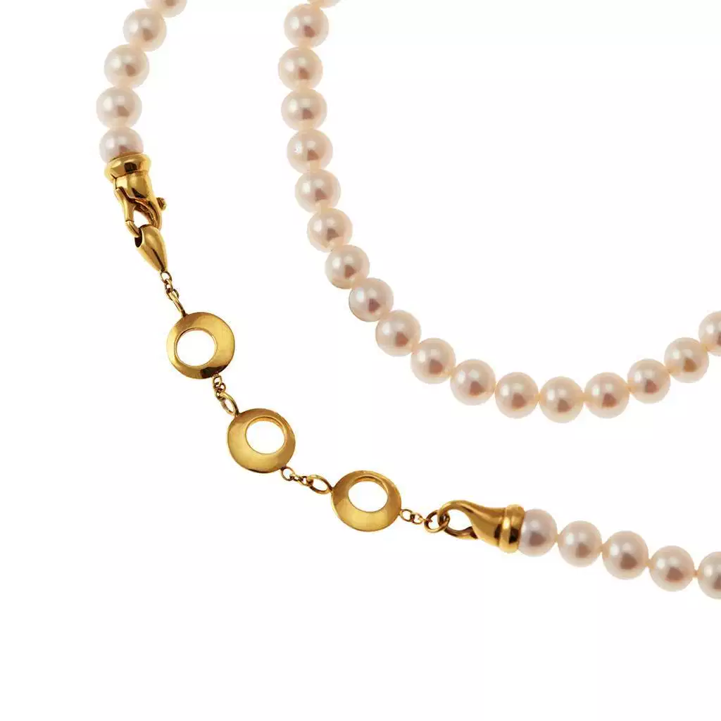 Collana di Perle lunga chiusura 3 cerchi in Oro Giallo