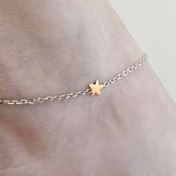 Cavigliera catena in Oro Bianco ciondoli Stella e Cuore in Oro Rosa foto indossata