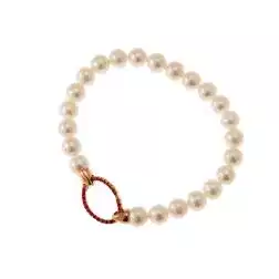 Bracciale Perle Fresh Water chiusura con Rubini in Oro Rosa 18kt