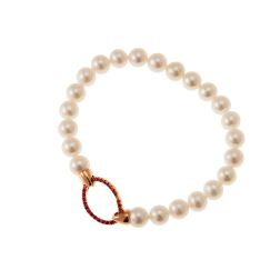 Fresh Water pearls bracelet with Rubies on 18kt Rose Gold clasp
