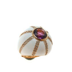 Amethyst Ring White dome and Diamonds
