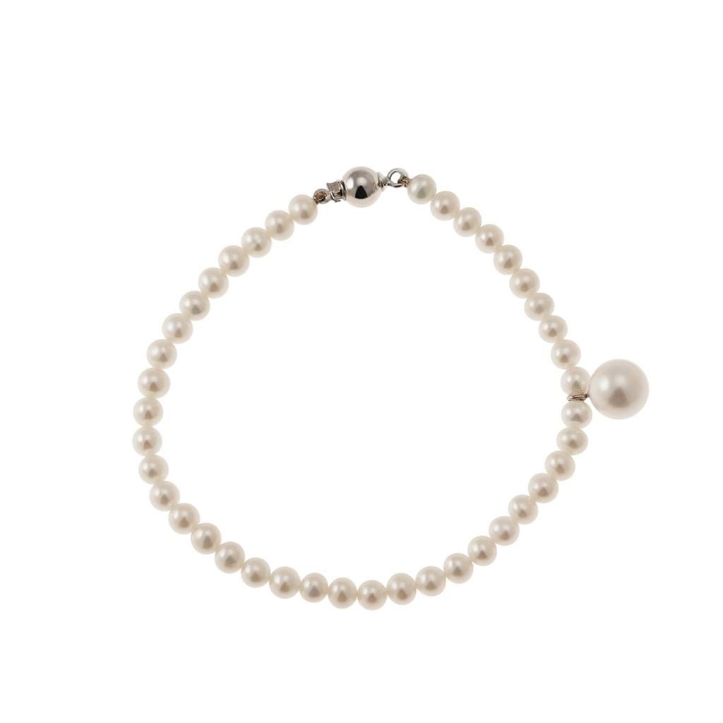 Bracciale Perle Fresh Water 4.5mm e ciondolo da 8.5mm chiusura a sfera in Oro Bianco 18kt
