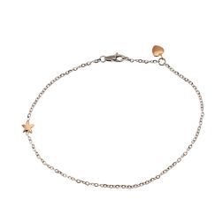 Cavigliera catena in Oro Bianco ciondoli Stella e Cuore in Oro Rosa
