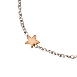 Cavigliera catena in Oro Bianco ciondoli Stella e Cuore in Oro Rosa