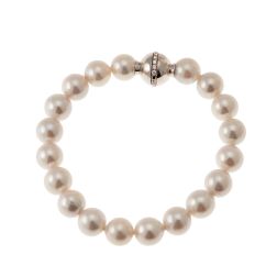 Bracciale Perle Fresh Water chiusura Sferica con diamanti in Oro Bianco 18kt