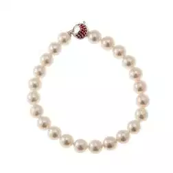 Bracciale Perle Akoya chiusura con Diamanti e Rubini in Oro Bianco 18kt