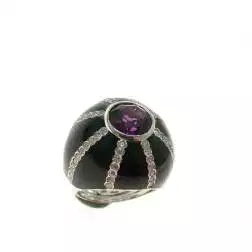 Anello Cupola nera Ametista Oro Bianco