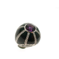 Black Dome Ring Amethyst White Gold and Diamonds