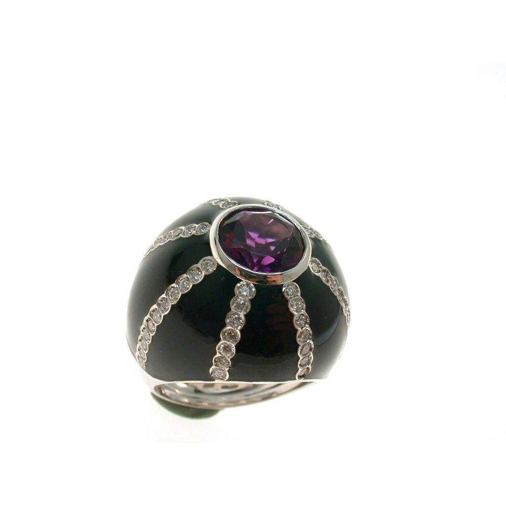 Anello Cupola nera Ametista Oro Bianco