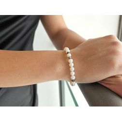 photo of worn Fresh Water pearls bracelet with 18kt Yellow Gold clasp and Pyrites