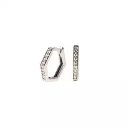 White Gold Hexagonal Lobe Hoops with Zircons