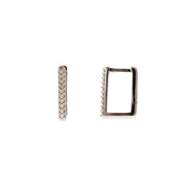 White Gold Rectangular Lobe Hoops with Zircons