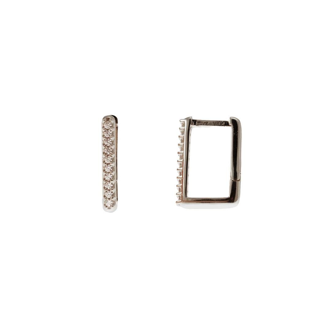 White Gold Rectangular Lobe Hoops with Zircons