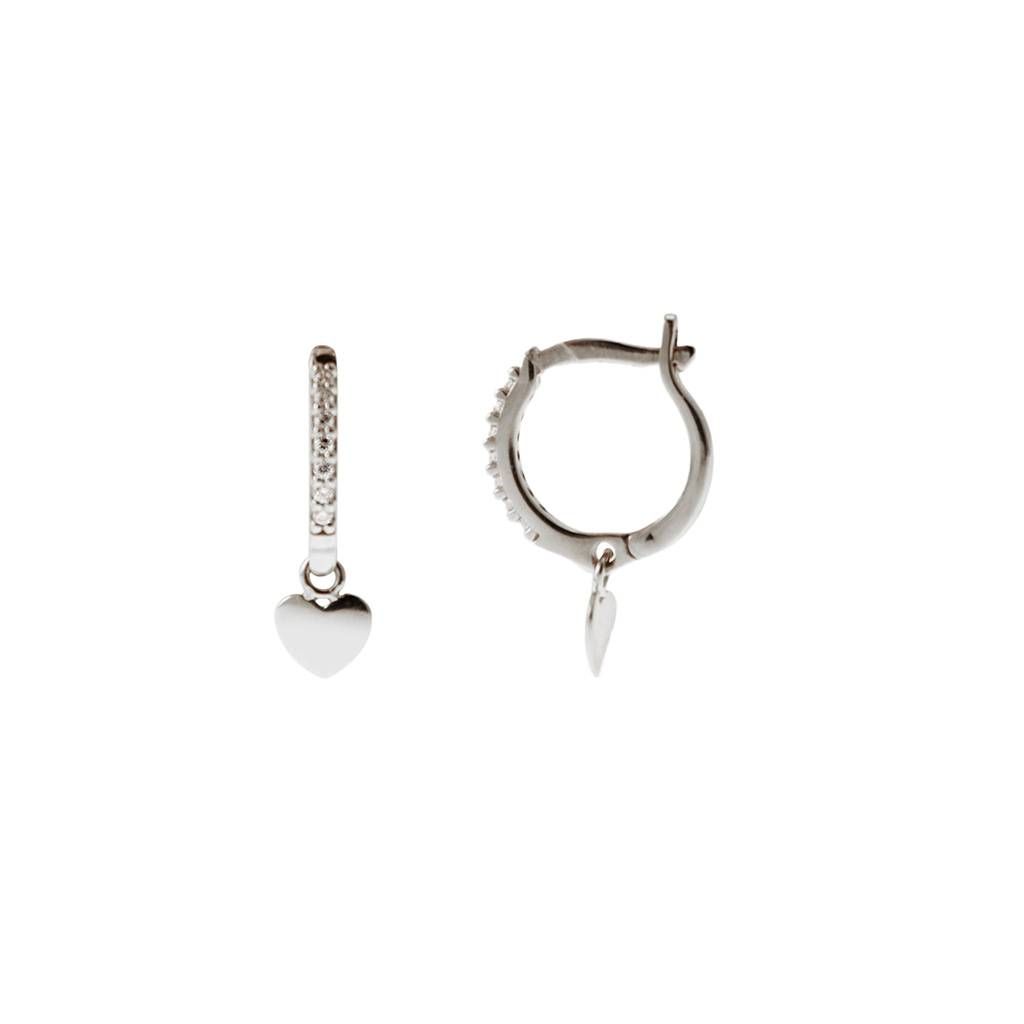 White Gold Lobe Hoops with Zircons and Heart pendant